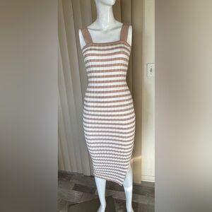 Merokeety tan and White Striped tank Midi Dress
